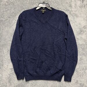 Club Room Sweater Mens L Blue 100% Cashmere V-Neck Luxury Soft Lightweight